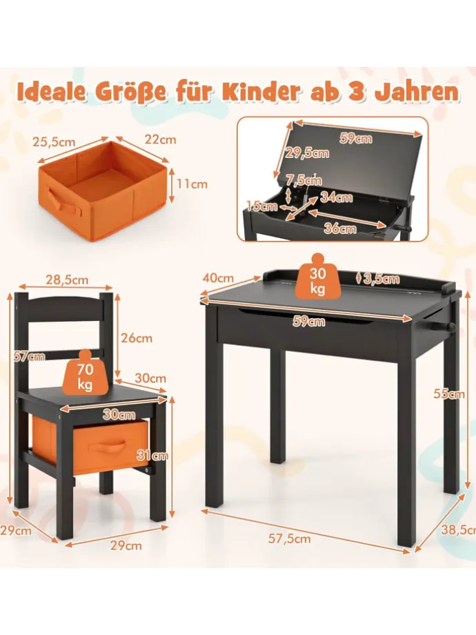 Kindertisch mit Stuhl in Braun