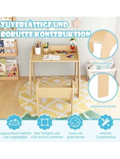 Kindertisch mit Stuhl in Hellbraun