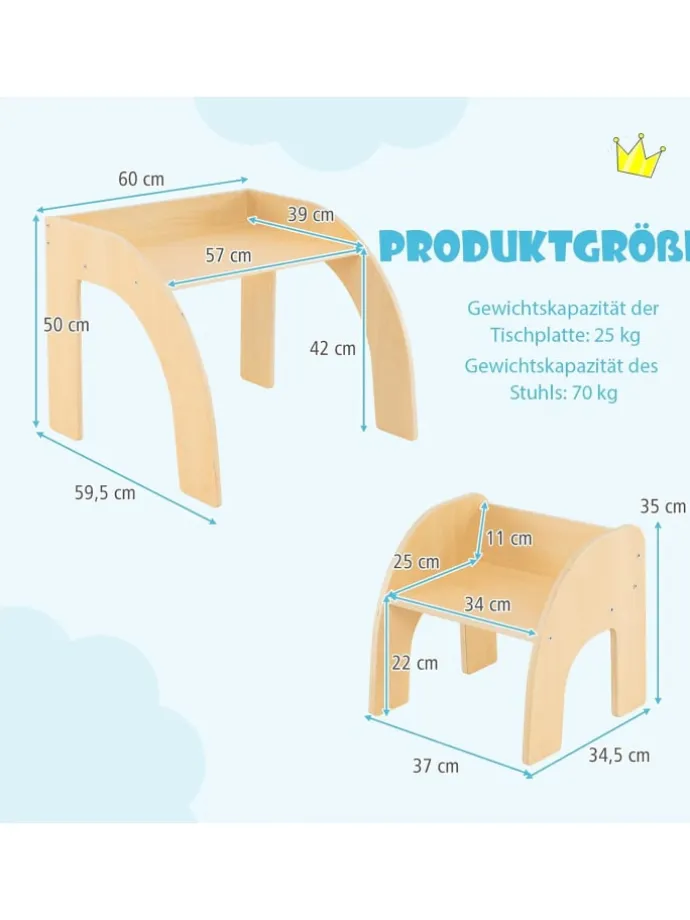 Kindertisch mit Stuhl in Hellbraun