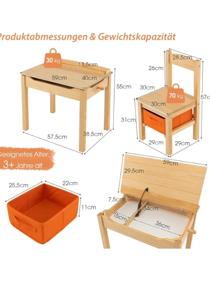 Kindertisch mit Stuhl in Hellbraun