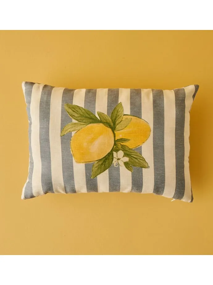 Kissenhülle ''Lemoncello'' in Creme/ Blau/ Gelb - (L)35 x (B)50 cm