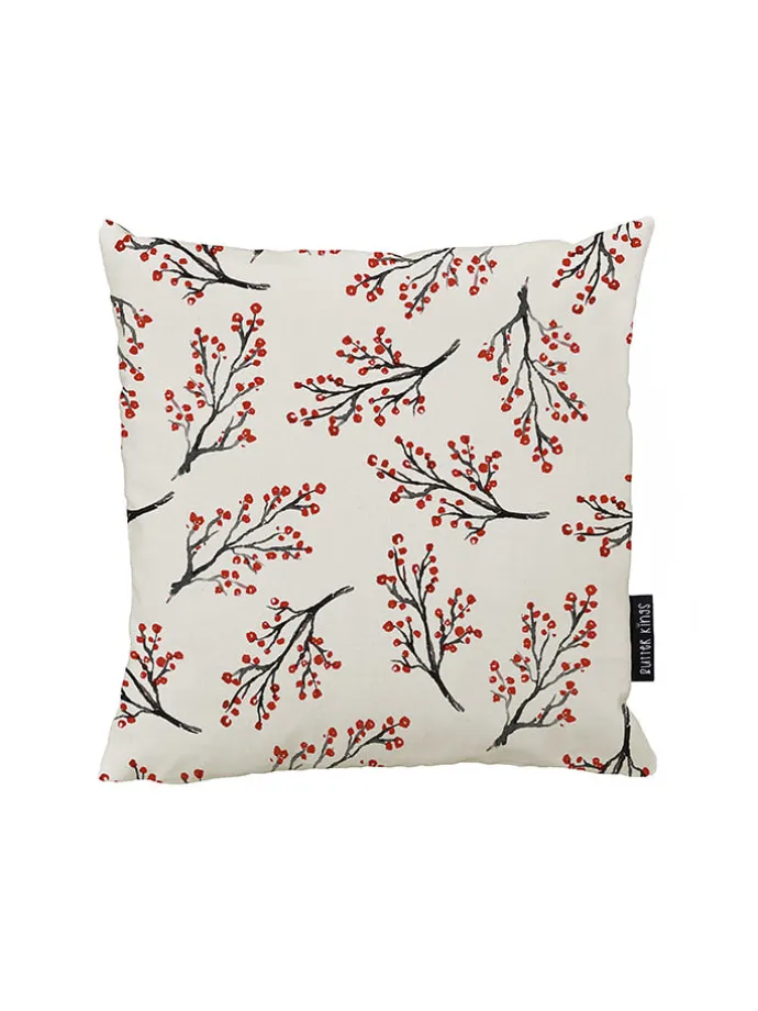 Kissenhülle "Rowan berries" in Rot/ Schwarz/ Weiß - (L)45 x (B)45 cm