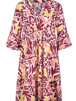 Kleid in Bordeaux/ Weiß