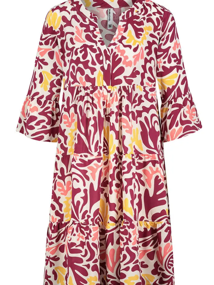 Kleid in Bordeaux/ Weiß