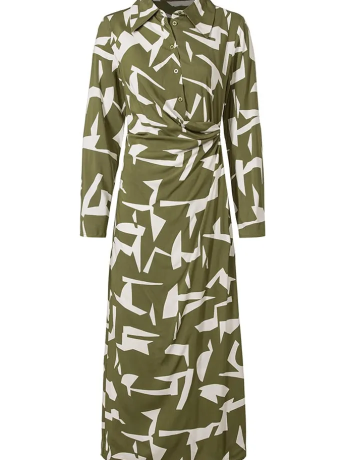 Kleid in Oliv/ Weiß