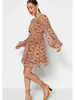 Kleid in Orange/ Blau