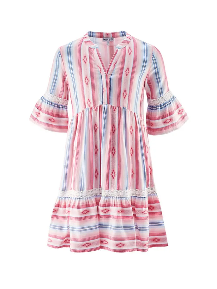 Kleid in Rosa/ Weiß/ Blau