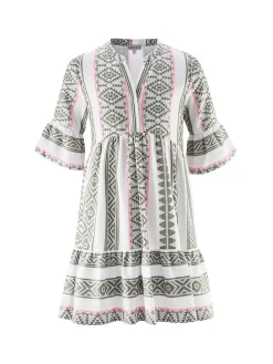 Kleid in Weiß/ Grün/ Rosa