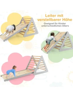 Klettergerüst Indoor inkl. 2 Kletterdreieck & Kletterleiter in Grau