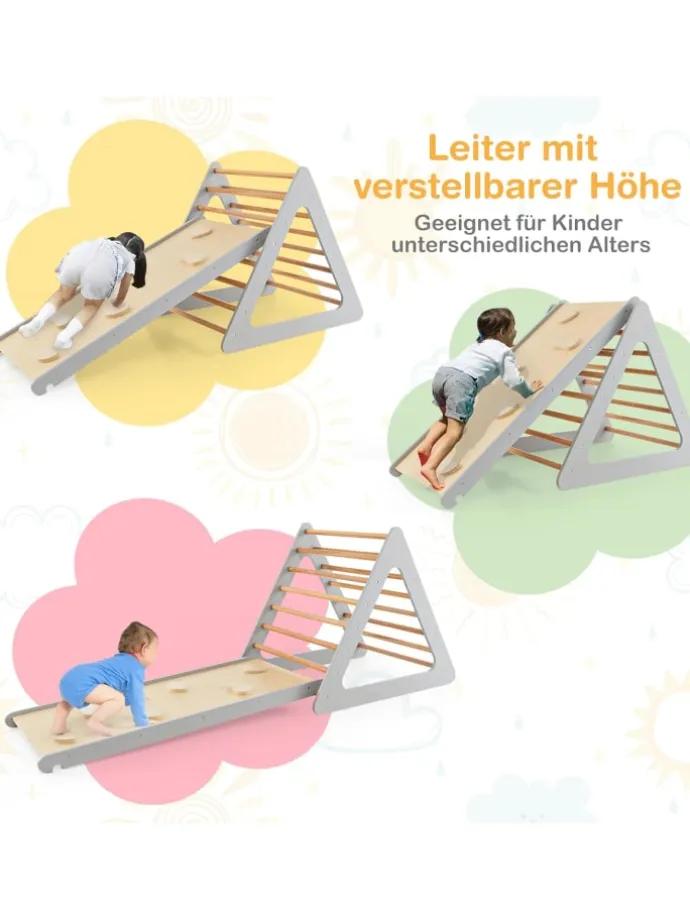 Klettergerüst Indoor inkl. 2 Kletterdreieck & Kletterleiter in Grau