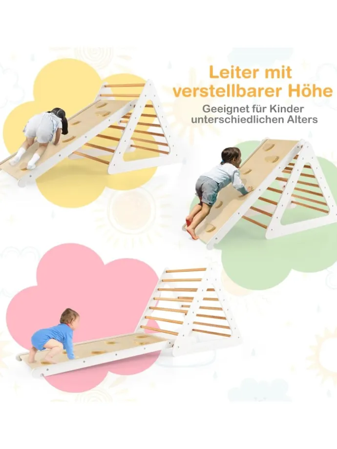 Klettergerüst Indoor inkl. 2 Kletterdreieck & Kletterleiter in Beige