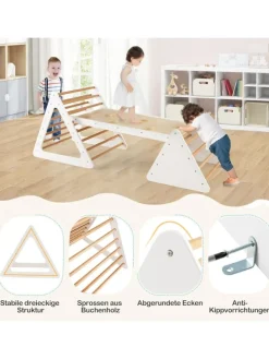 Klettergerüst Indoor inkl. 2 Kletterdreieck & Kletterleiter in Beige