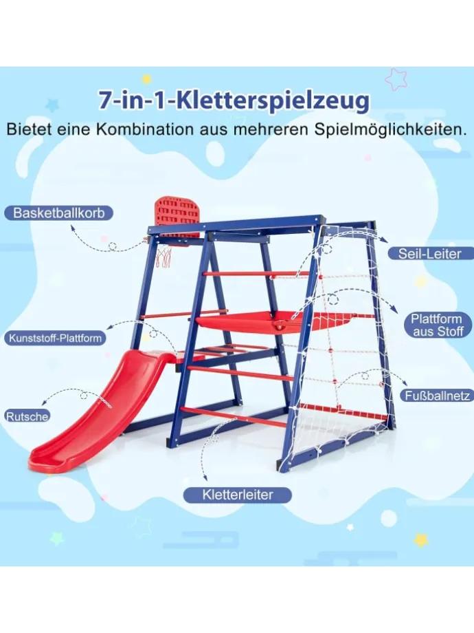 Klettergerüst Outdoor 7 in 1 150x142x146cm in Blau