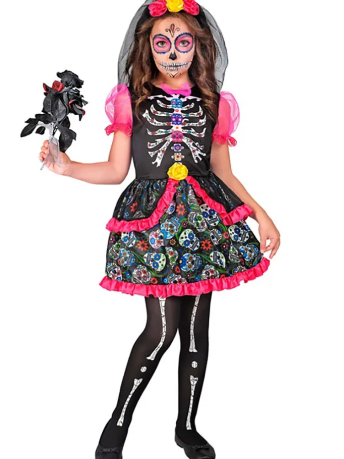 Kostüm "DIA DE LOS MUERTOS" in Schwarz/ Pink