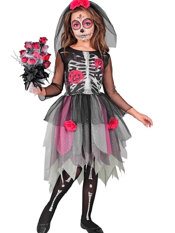 Kostüm "FLOWER SKELETT GIRL" in Grau/ Pink