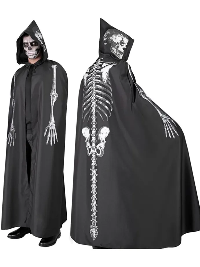 Kostüm "SKELETT MANTEL MIT KAPUZE" in Schwarz