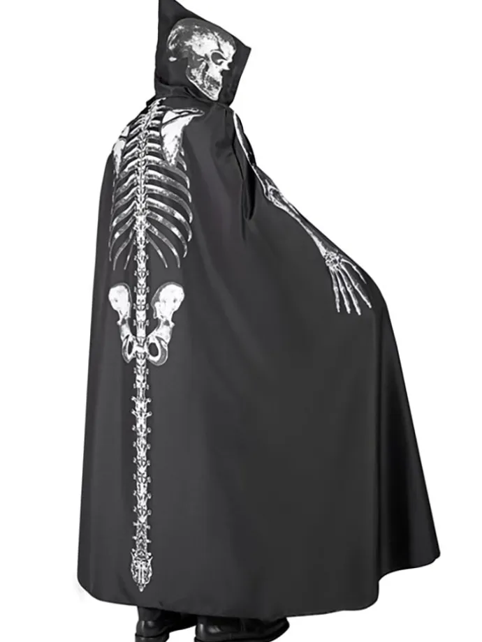 Kostüm "SKELETT MANTEL MIT KAPUZE" in Schwarz