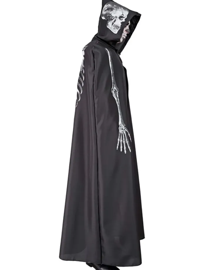 Kostüm "SKELETT MANTEL MIT KAPUZE" in Schwarz