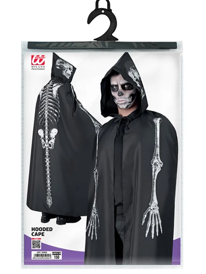 Kostüm "SKELETT MANTEL MIT KAPUZE" in Schwarz