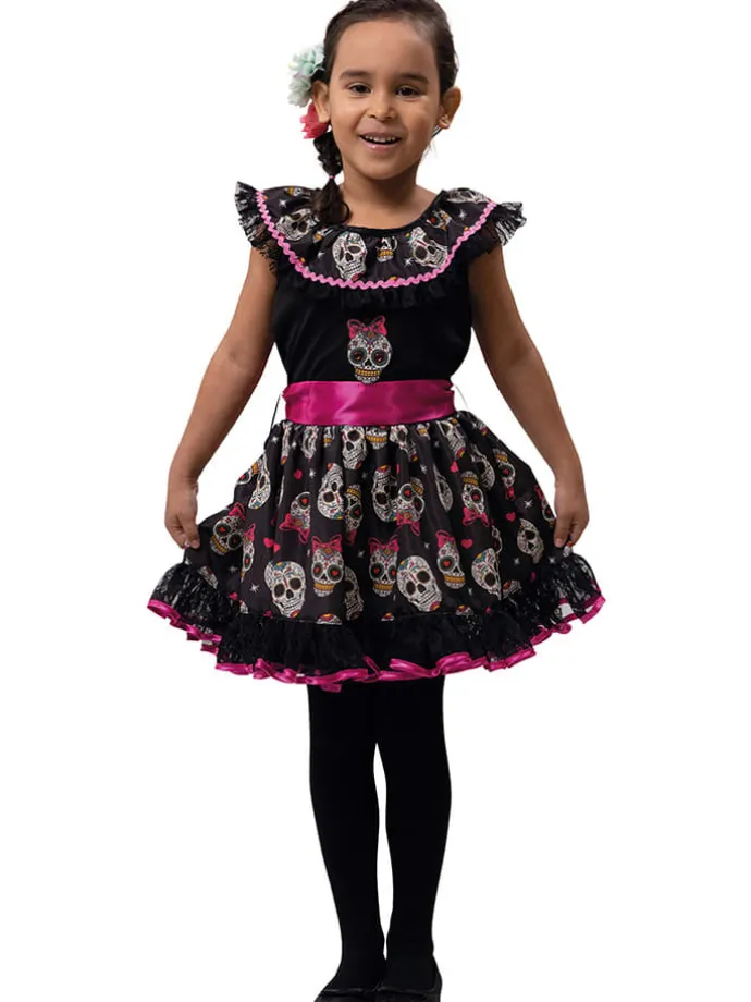 Kostümkleid "La Catrina" in Schwarz/ Pink