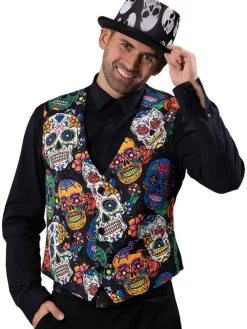 Kostümweste "La Catrina" in Schwarz/ Bunt