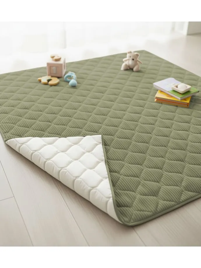 Krabbeldecke Soft-Cord rutsch- & wasserfest Khaki Grün 120x120cm