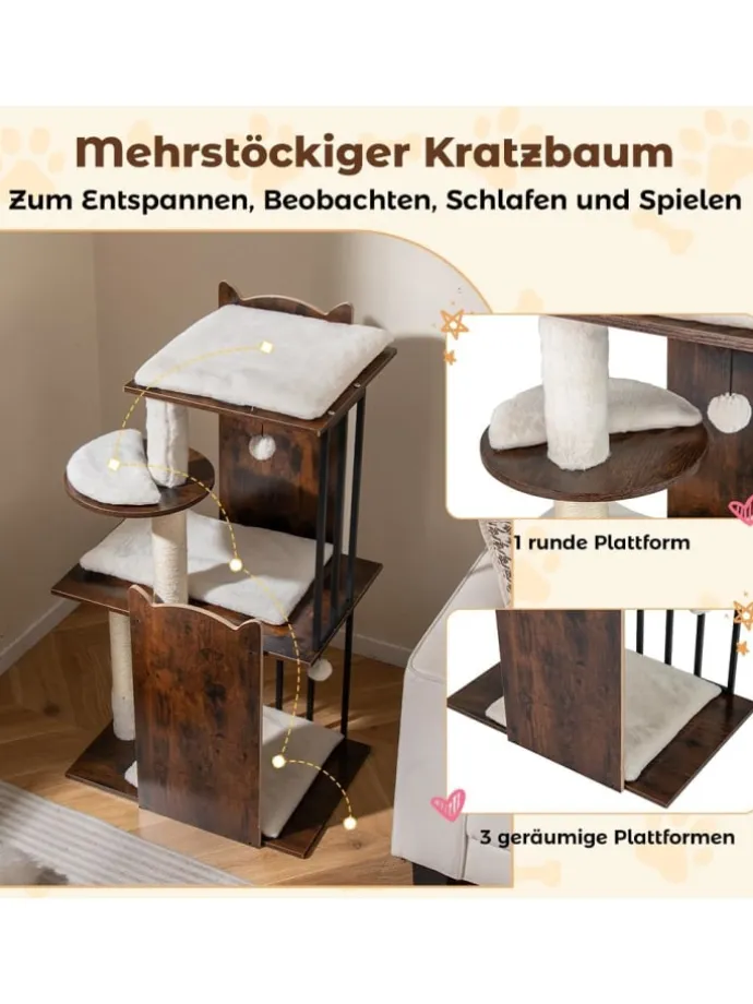 Kratzbaum Holz Metall 112 cm in Braun