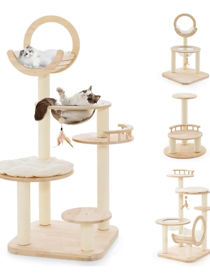 Kratzbaum Holz 146cm in Beige