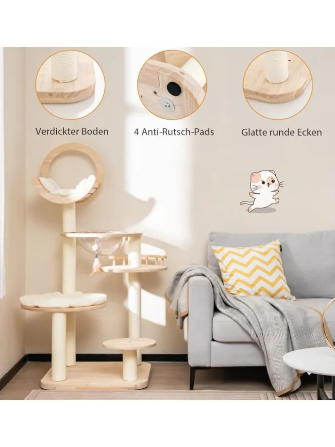 Kratzbaum Holz 146cm in Beige