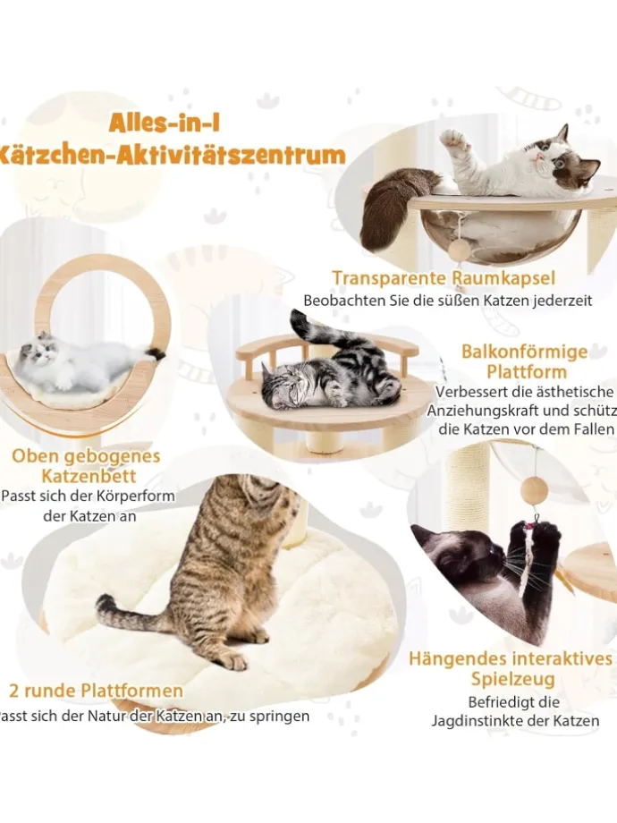 Kratzbaum Holz 146cm in Beige