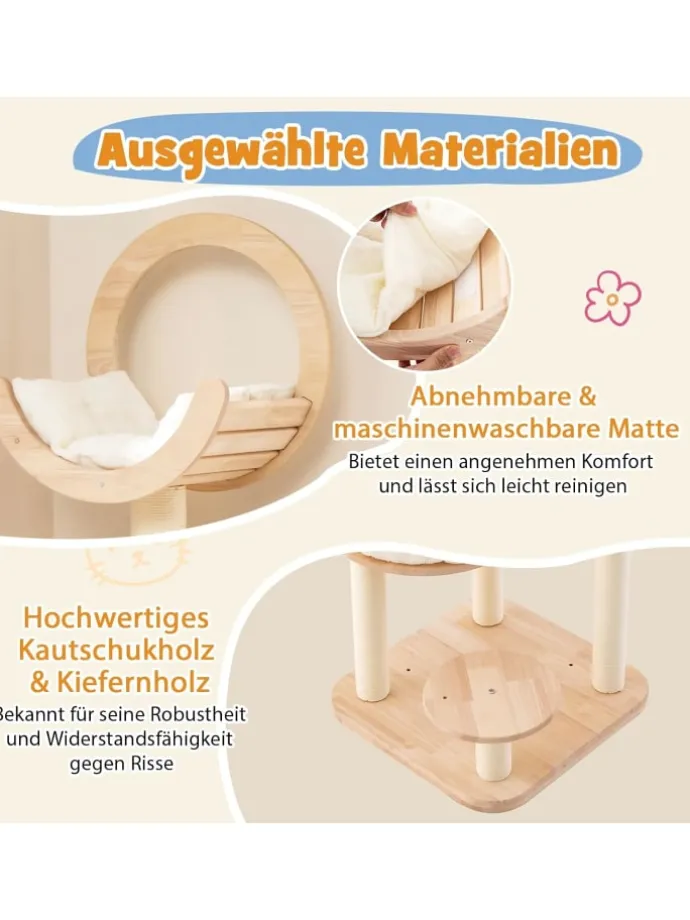Kratzbaum Holz 146cm in Beige