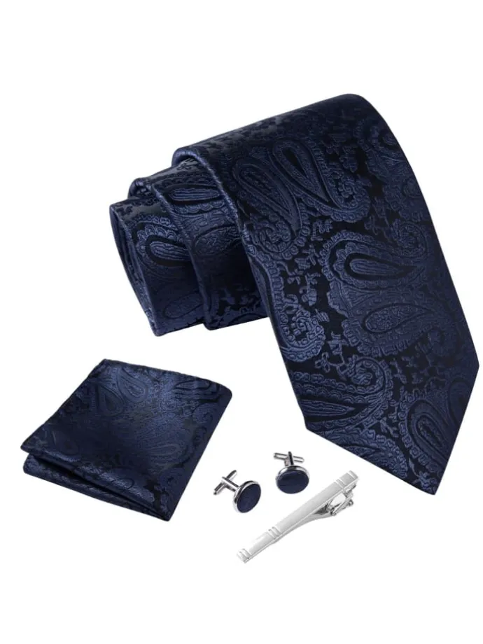Krawatten-Set in Paisley Dunkelblau