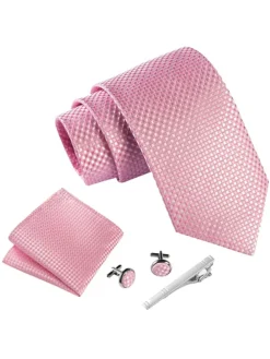 Krawatten-Set in Rosa - Kariert