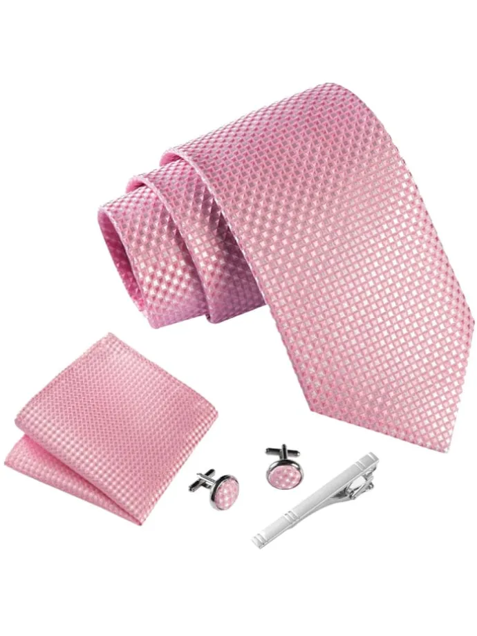 Krawatten-Set in Rosa - Kariert