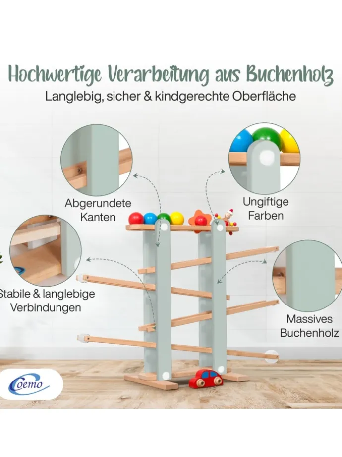 Kugelbahn Holz 7 mobile Teile in Grün