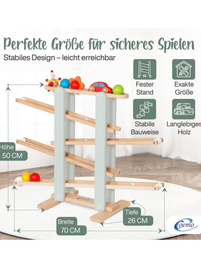 Kugelbahn Holz 7 mobile Teile in Grün