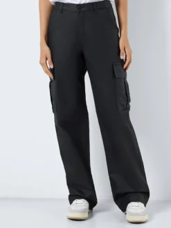 Kunstleder Cargo Hose Wide Leg Bootcut Pants PU Coated NMYOLANDA in Schwarz-2