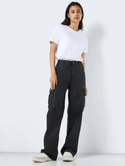 Kunstleder Cargo Hose Wide Leg Bootcut Pants PU Coated NMYOLANDA in Schwarz-2