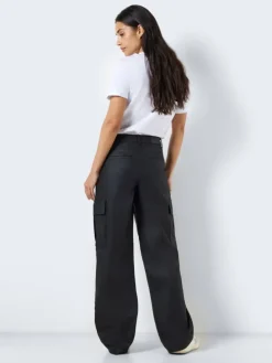 Kunstleder Cargo Hose Wide Leg Bootcut Pants PU Coated NMYOLANDA in Schwarz-2