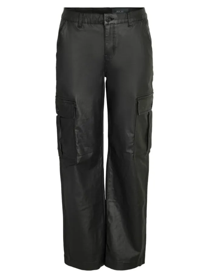Kunstleder Cargo Hose Wide Leg Bootcut Pants PU Coated NMYOLANDA in Schwarz-2