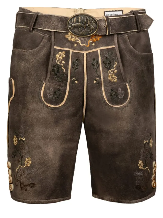 Kurze Hirschlederhose Stefan sämisch in dunkelbraun