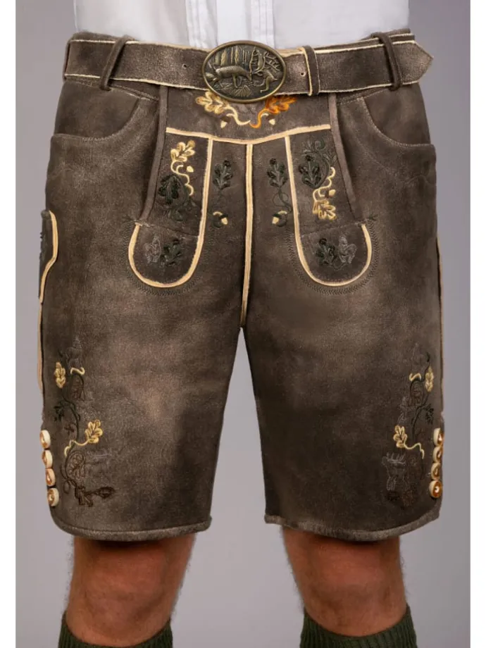 Kurze Hirschlederhose Stefan sämisch in dunkelbraun