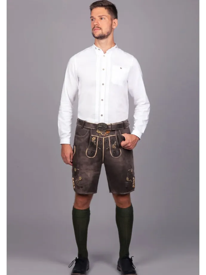 Kurze Hirschlederhose Stefan sämisch in dunkelbraun