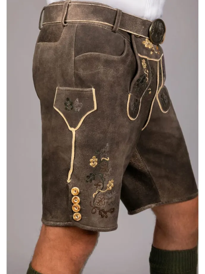 Kurze Hirschlederhose Stefan sämisch in dunkelbraun
