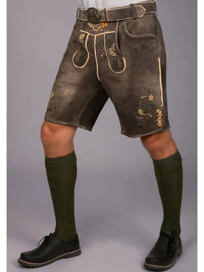 Kurze Hirschlederhose Stefan sämisch in dunkelbraun