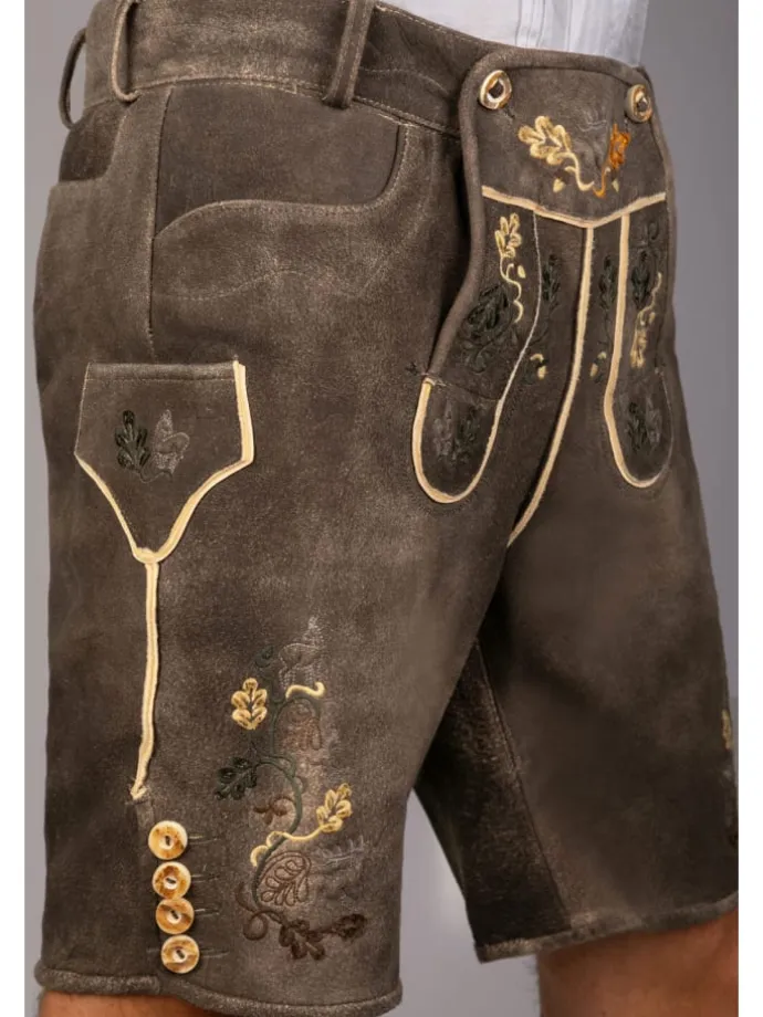 Kurze Hirschlederhose Stefan sämisch in dunkelbraun