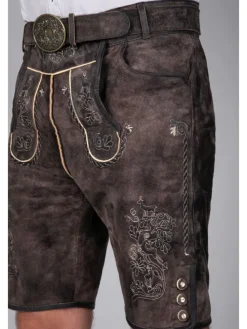 Kurze Trachtenlederhose Matze in dunkelbraun