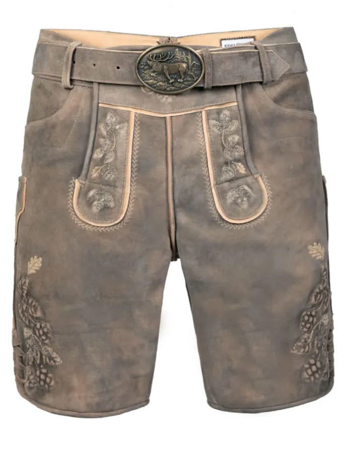 Kurze Wildbock Lederhose Kare in grau