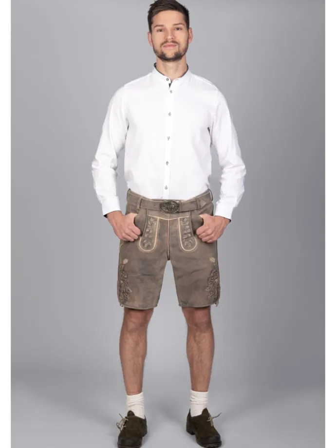 Kurze Wildbock Lederhose Kare in grau