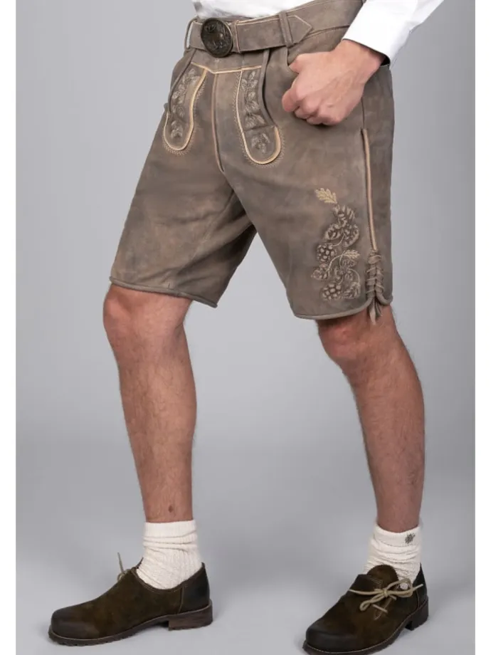 Kurze Wildbock Lederhose Kare in grau